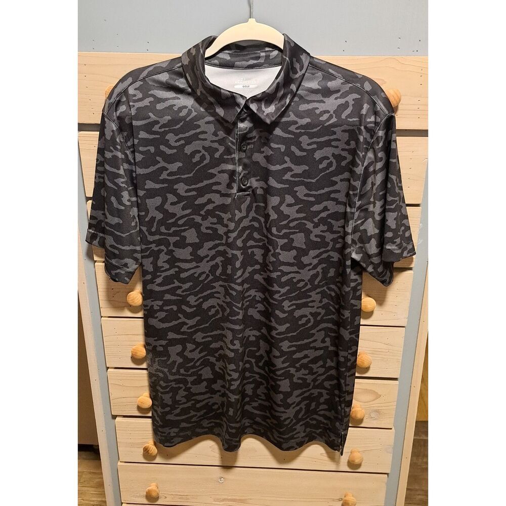 BCG Men’s Golf Polo Shirt – Black and Grey Camo – Size L- Classic, Outdoors